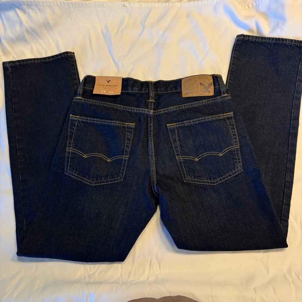 American Eagle Outfitters Men’s Slim Straight jeans, dark wash, NWT, Sz 28/30 - Picture 2 of 13
